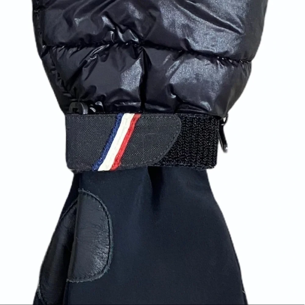 MONCLER Black Long Leather down Puffer Gloves